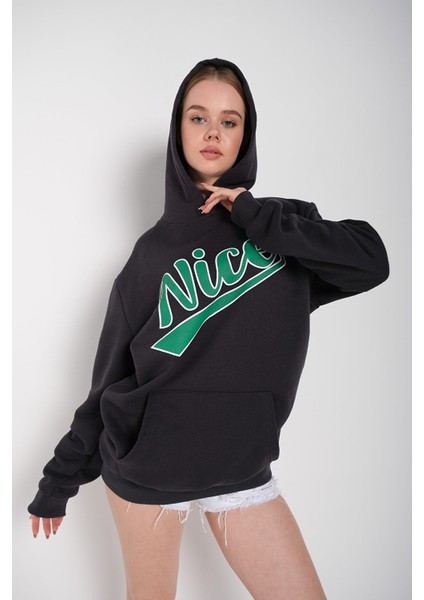 Kadın Oversize Nice Baskılı Sweatshirt