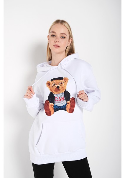 Kadın Can Ayı Baskılı Oversize Sweatshirt