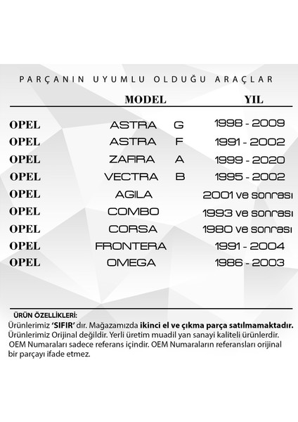 Opel Astra G, Zafira A, Vectra B, Corsa Için Anahtar Kabı