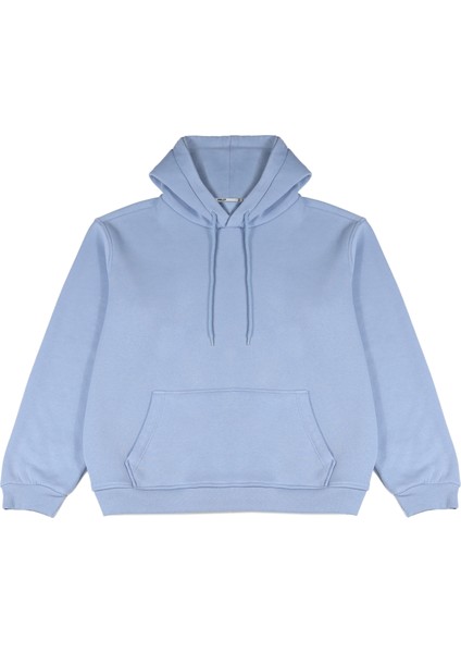 Mavi Oversize Kapüşonlu Sweatshirt