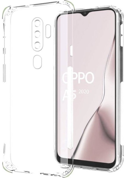 Oppo A5 2020 Kapak Kamera Korumalı Antişok Airbag Köşe Korumalı Silikon Şeffaf Kılıf