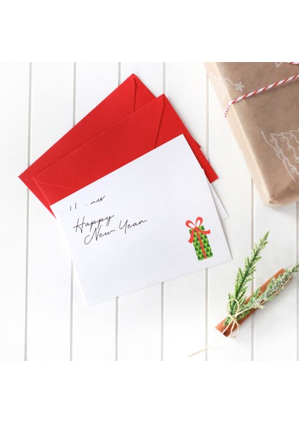 Yılbaşı hediye paketi figürlü zarflı kart seti, Happy New Year 12 adet fiyatları