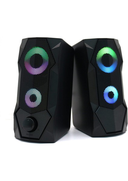 Bilgisayar Hoparlörü Rgb Işıklı 2.0 USB Oyun Stereo Kablolu Pc Hoparlör 3.5mm Aux Girişi Gaming Oyuncu Speaker