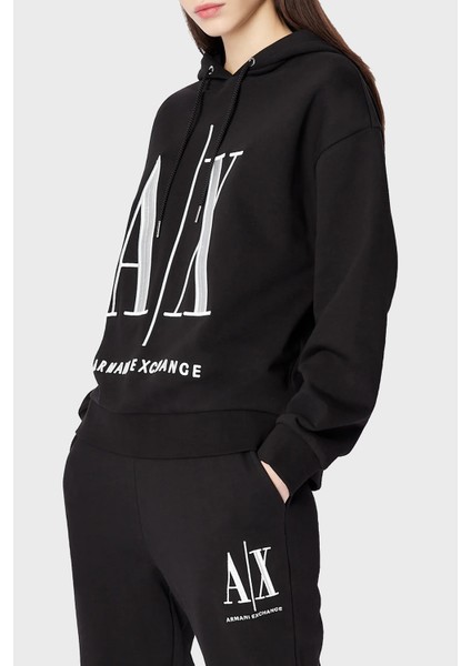 % 100 Pamuk Logolu Regular Fit Kapüşonlu Sweat Bayan Sweat 8NYM52 YJ68Z 1200