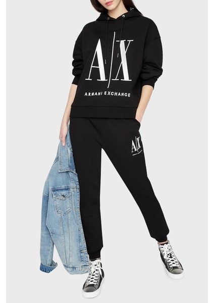 % 100 Pamuk Logolu Regular Fit Kapüşonlu Sweat Bayan Sweat 8NYM52 YJ68Z 1200