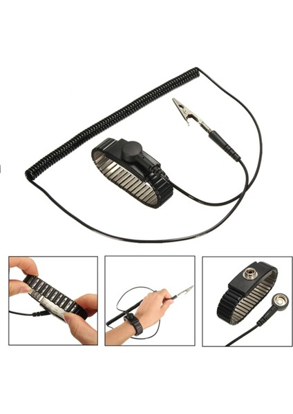 ESD Antistatik Metal Siyah Bileklik Kablolu 2MT