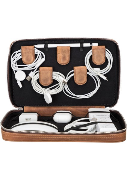 Deri Fermuarlı Çok Amaçlı Aksesuar Taşıma Çantası G2 Antik Kahve fırsatları