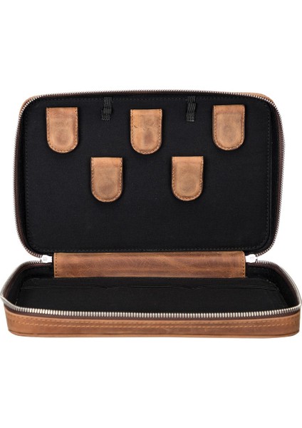 Deri Fermuarlı Çok Amaçlı Aksesuar Taşıma Çantası G2 Antik Kahve indirimleri