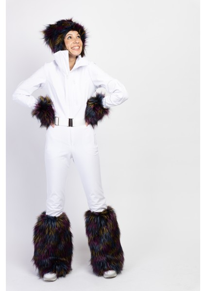 Sd Kürk Kalpak Detaylı Beyaz Kayak Tulumu