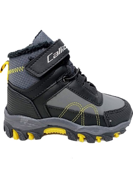 06P Deri Çocuk Sneakers Bot Füme Siyah Sarı modelleri