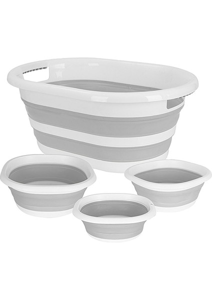 4 Parça Katlanabilir Set / Çamaşır Sepeti / 3 Boy Katlanır Badya