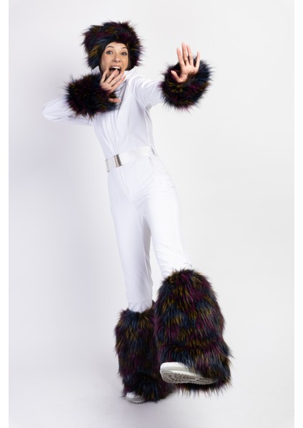 Sd Kürk Kalpak Detaylı Beyaz Kayak Tulumu modelleri