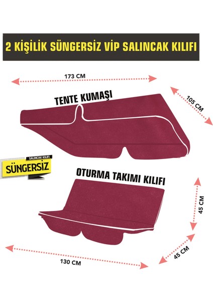 2 Kişilik Salıncak Minder Kılıfı (Süngersiz) Tenteli Bordo