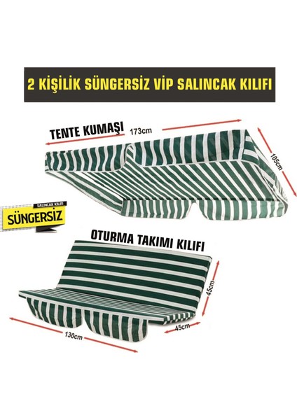 Bahçe Salıncağı Minder Kılıfı 2 Kişilik (Süngersiz) Tenteli Yeşil-Beyaz