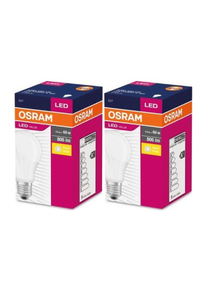 Led Value 8,5W Beyaz Işık E-27 806lm Ampul 2 li Paket