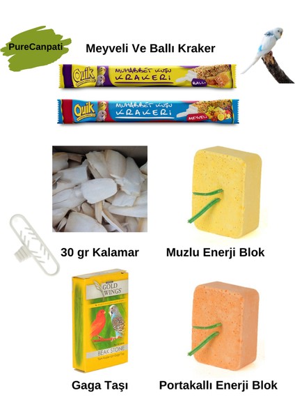 30 gr Kırıklı Kalamar Kemiği+Meyveli ve Ballı Kraker+Muzlu ve Portakallı Blok+Gaga Taşı