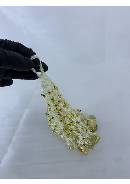 Kına ve Düğünler Için 3 Adet Boncuklu Halay Mendili El Işi Krem