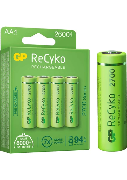 Gp Recyko Aa 2600 Mah Şarjlı 4lü Pil 270AAHCE-2EB4 GPRHC272E001