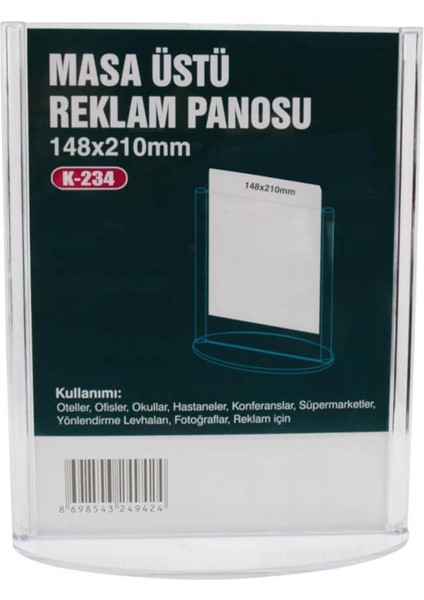 Oval Tabanlı Masaüstü Dikey Menü Tutucu Föylük 148X210MM