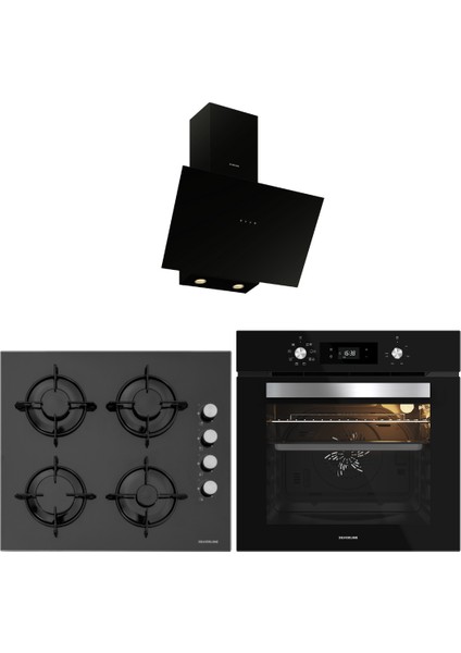 Siyah Cam Ankastre Set 3481 Flam Davlumbaz - CS5349B01 Ocak - BO65E4B01 Fırın
