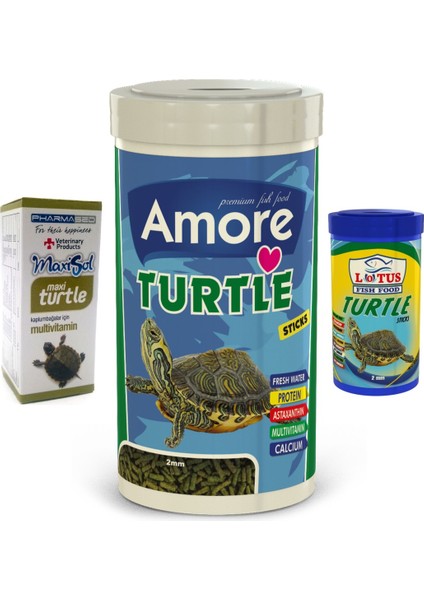 Turtle Green Sticks 250ML + 100ML Kutu Kaplumbağa Yemi ve 30CC Multivitamin