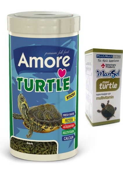 Turtle Green Sticks 250ML + 100ML Kutu Kaplumbağa Yemi ve 30CC Multivitamin