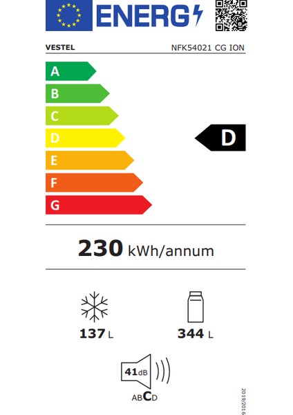 NFK54021 Cg Ion 481 Lt No-Frost Buzdolabı