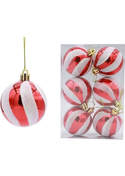 6pcs 6cm Boyalı Noel Topu Dekorasyon Sahne (Kırmızı ve Beyaz Spiral Şeritler)(Yurt Dışından)