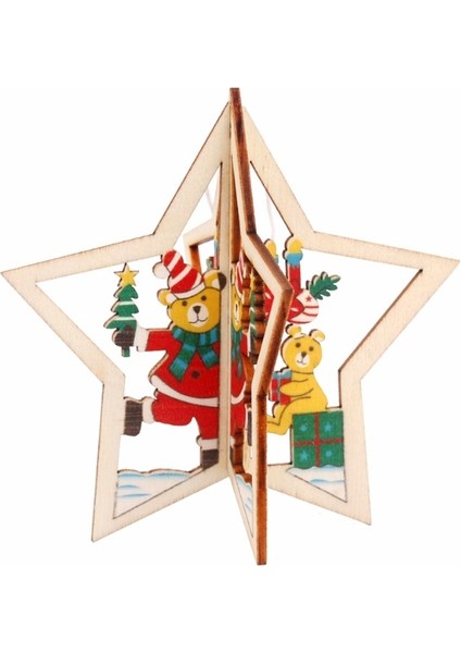 3D Noel Ahşap Kolye Noel Ağacı Süs (Yıldız)(Yurt Dışından)