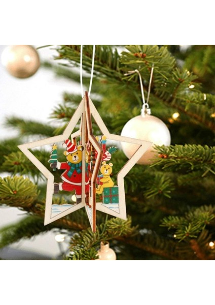 3D Noel Ahşap Kolye Noel Ağacı Süs (Yıldız)(Yurt Dışından)
