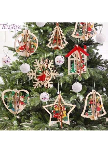 3D Noel Ahşap Kolye Noel Ağacı Süs (Yıldız)(Yurt Dışından)