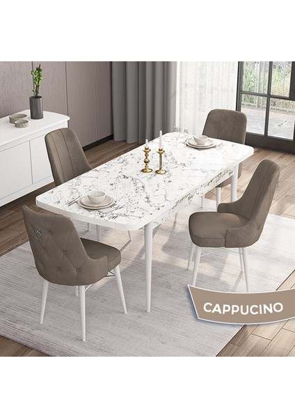 Concept Are Serisi, Mdf 80X132 Açılabilir Beyaz Mermer Desen Yemek Odası Takımı, 4 Sandalye Gümüş Halkalı fiyatları