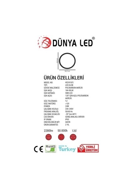 HS.2410/1-S 24W Siyah Kasa LED Glob Armatür 6500K Beyaz Işık modelleri