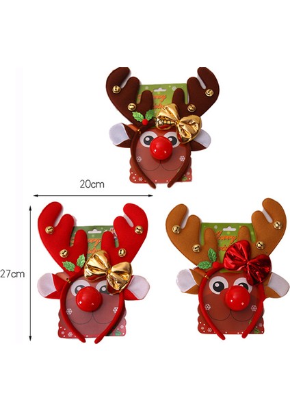 3 Parça Yılbaşı Saç Çember Boynuzları Saç Kasnağı Kırmızı Burun Çocuk Giydirme Yılbaşı Parti Malzemeleri (Yurt Dışından)