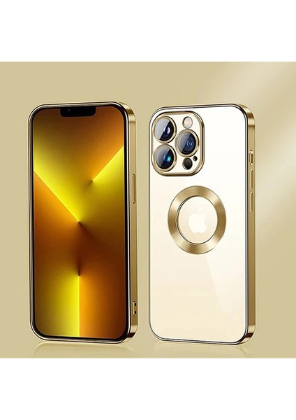 Apple iPhone 14 Max Ile Uyumlu Kılıf Kamera Korumalı Magneticsafe Uyumlu Arka Kapak Gold