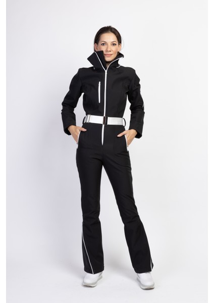 Sd Beyaz Fermuarlı Siyah Kayak Tulumu