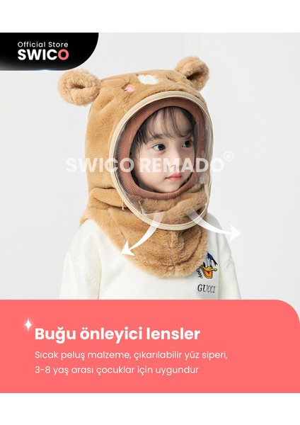 Çocuklar İçin Sevimli Kış Kapşonlu Şapka Eşarp - Beyaz (Yurt Dışından)
