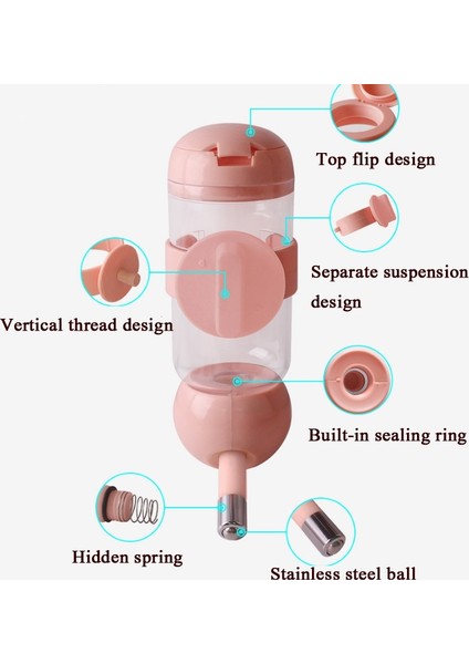 Pet Waterer Asma Tip Evcil Su Kupası, Özellikler: 500ML (Pembe) (Yurt Dışından)