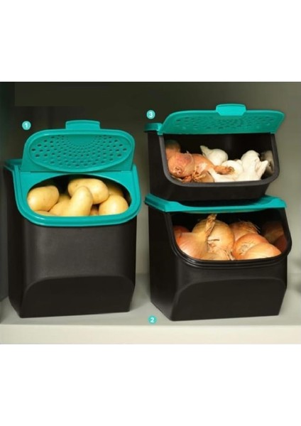 Kiler Set 3'li Patates Soğan Sarımsak Saklama Kabı Turkuaz fırsatları