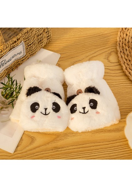 Panda Modeli Peluş Bayan Eldiven - Beyaz (Yurt Dışından)