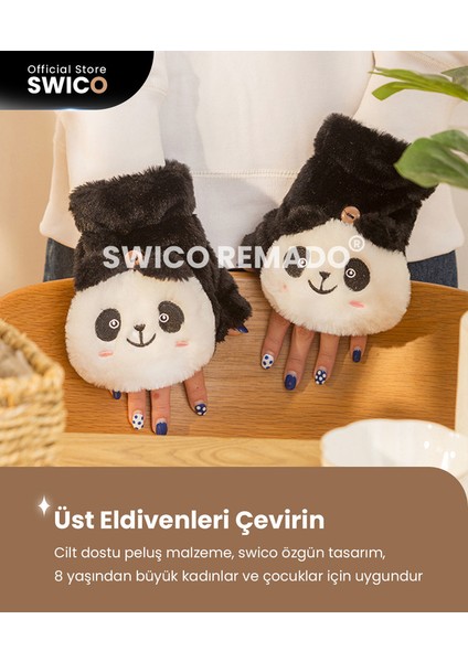 Panda Modeli Peluş Bayan Eldiven - Beyaz (Yurt Dışından)