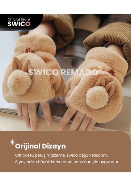 Swico Remado Kadınlar İçin Sevimli Peluş Eldivenler - Gri (Yurt Dışından)