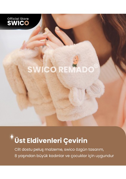 Kadınlar İçin Sevimli Peluş Eldivenler - Beyaz (Yurt Dışından)