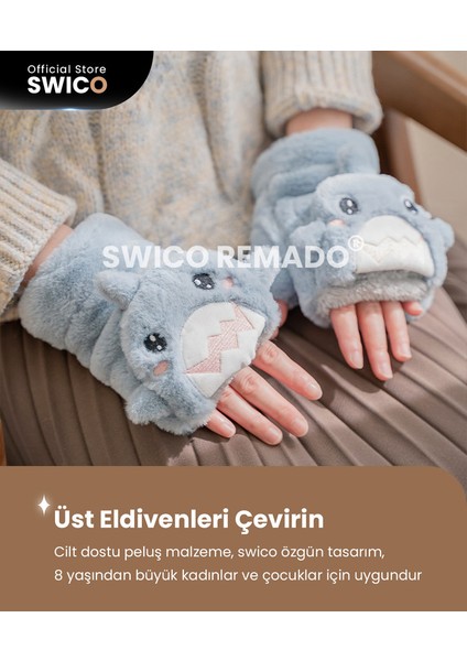 Swico Remado Köpekbalığı Model Peluş Kadın Eldiven - Mavi (Yurt Dışından)