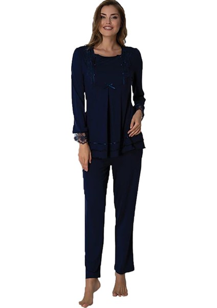 2015 Effortt Uzun Kollu Hamile Pijama Takımı Lacivert 2015