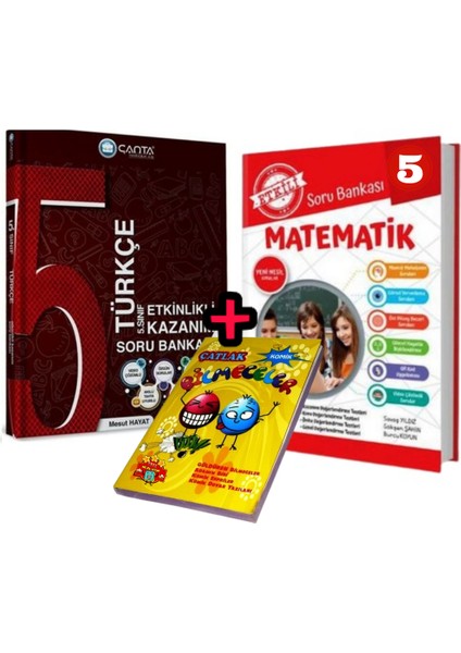 Çanta Yayınları 5. Sınıf Türkçe Etkinlikli Kazanım Soru Bankası+Matematik 5 soru+Bilmeceler kitabı