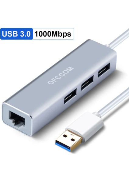 USB 3.0 3-Port Hub ve Gigabit Ethernet Adaptör Ikisi Bir Arada USB Adaptör - Alüminyum Kasa