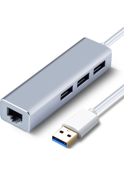 USB 3.0 3-Port Hub ve Gigabit Ethernet Adaptör Ikisi Bir Arada USB Adaptör - Alüminyum Kasa