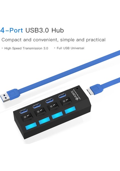 4 Bağlantı Noktası USB 3.0 Hub, Süper Hız 5gbps, Tak ve Oynat, Destek 1 Tb (Siyah) (Yurt Dışından)