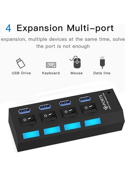 4 Bağlantı Noktası USB 3.0 Hub, Süper Hız 5gbps, Tak ve Oynat, Destek 1 Tb (Siyah) (Yurt Dışından)